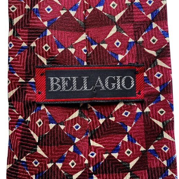 Vintage Bellagio Mens Silk Neckties Art Deco Abstract Geometric Burgundy Blue - Picture 5 of 5